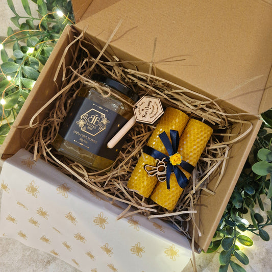 West Sussex Pure Local Honey Gift Hamper with Beeswax Candles.