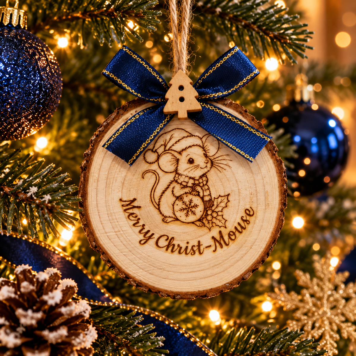 Merry Christ-Mouse Mini Log Slice