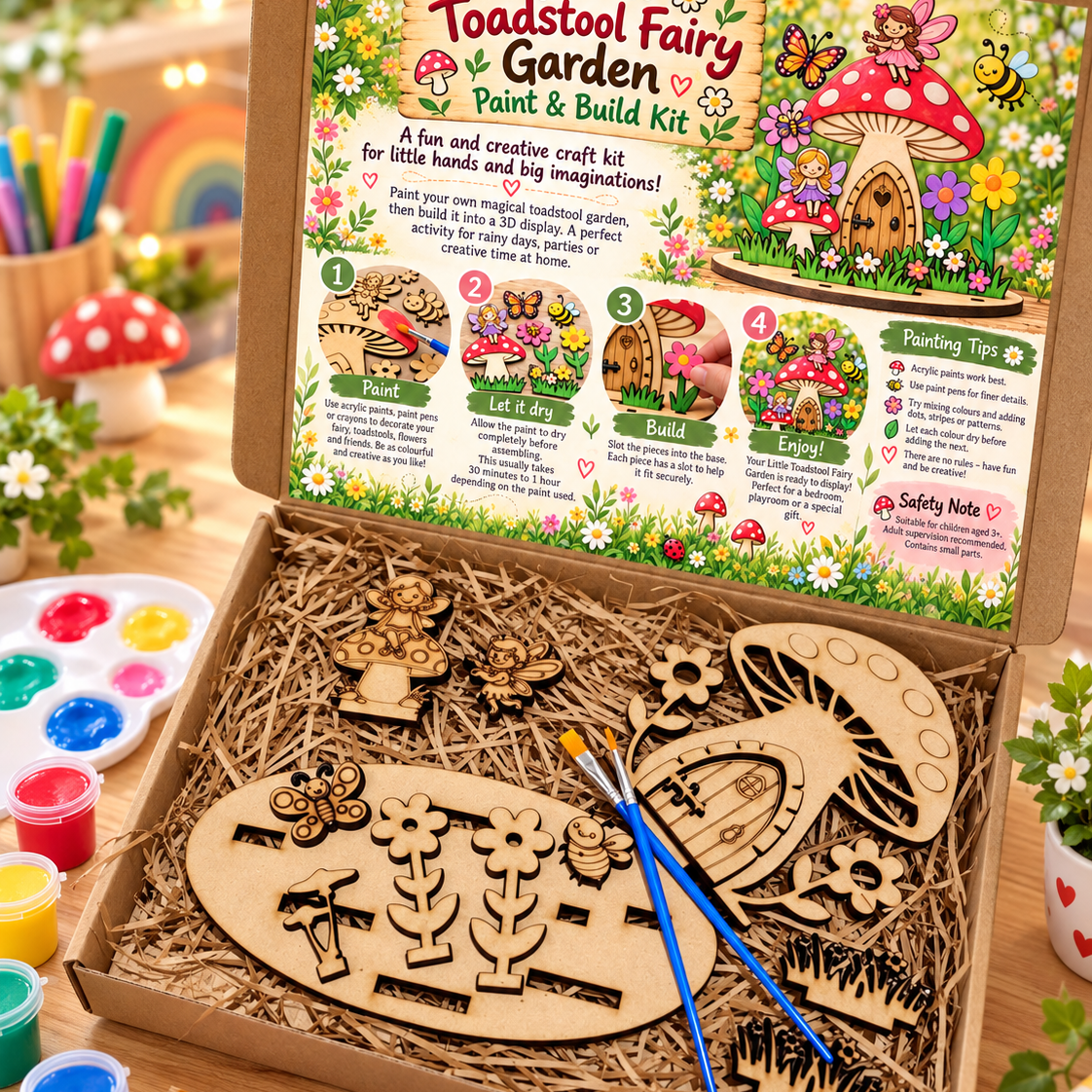 My Little Toadstool Fairy Garden – Paint & Build Wooden Craft Kit
