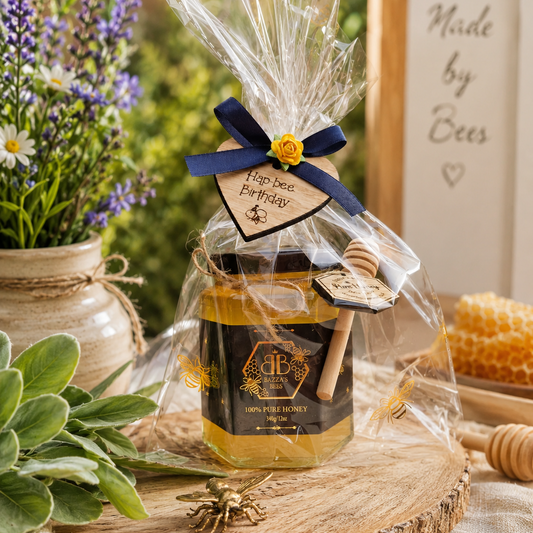 Hap-bee Birthday Pure Honey Jar Gift Set with wooden heart gift tag