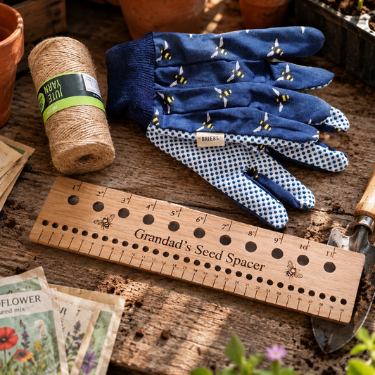 Oak Veneer engraved personalised seed spacer for Gardening and Vegetable growing 